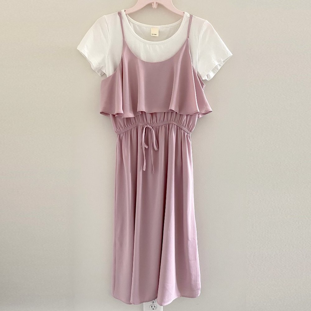 Pink Long Dress with White T-Shirt 2-Piece Set